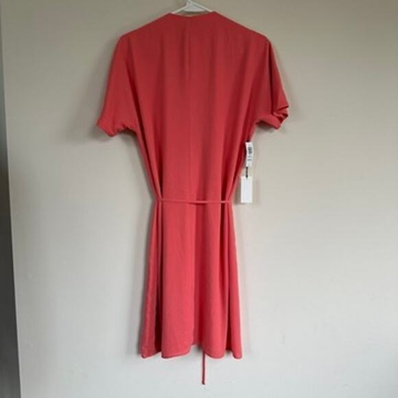 Aritzia Babaton Coral Wallace Short Sleeve Wrap Mini Dress Small V-Neck Lined - Picture 8 of 11